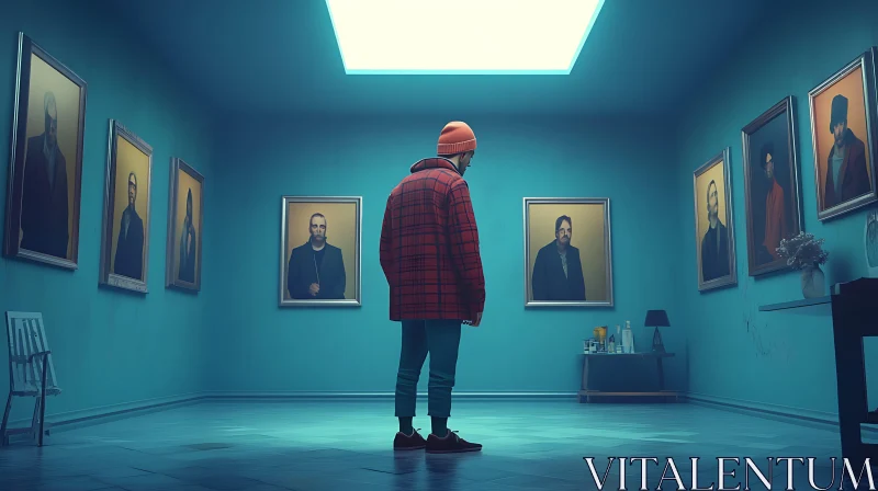 Pensive Man in Art Exhibition Room