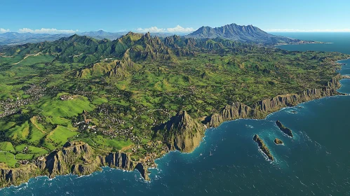Aerial Coastal Landscape with Mountains
