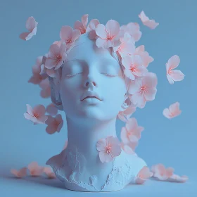 Tranquil Head Sculpture with Floating Blossoms