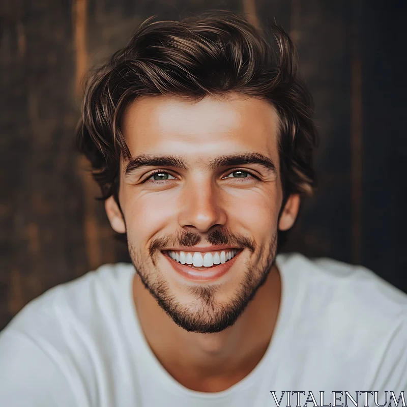 Portrait of a Happy Man with Beard and Brown Hair AI Image