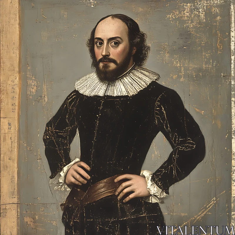 Historical Renaissance Man in Black with Ruffled Collar AI Image