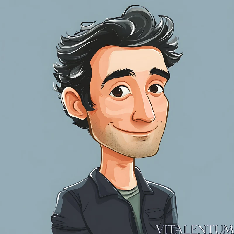 Cheerful Cartoon Portrait with Dark Hair AI Image