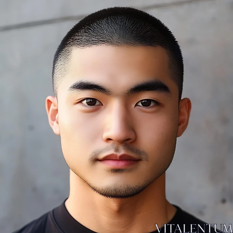 Serene Man Portrait with Short Haircut AI Image