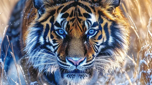 Tiger with Blue Eyes in Snow