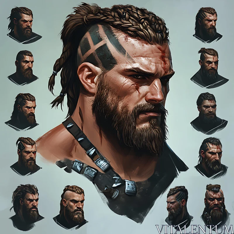 Fierce Warrior Character Concept with Tattoos AI Image