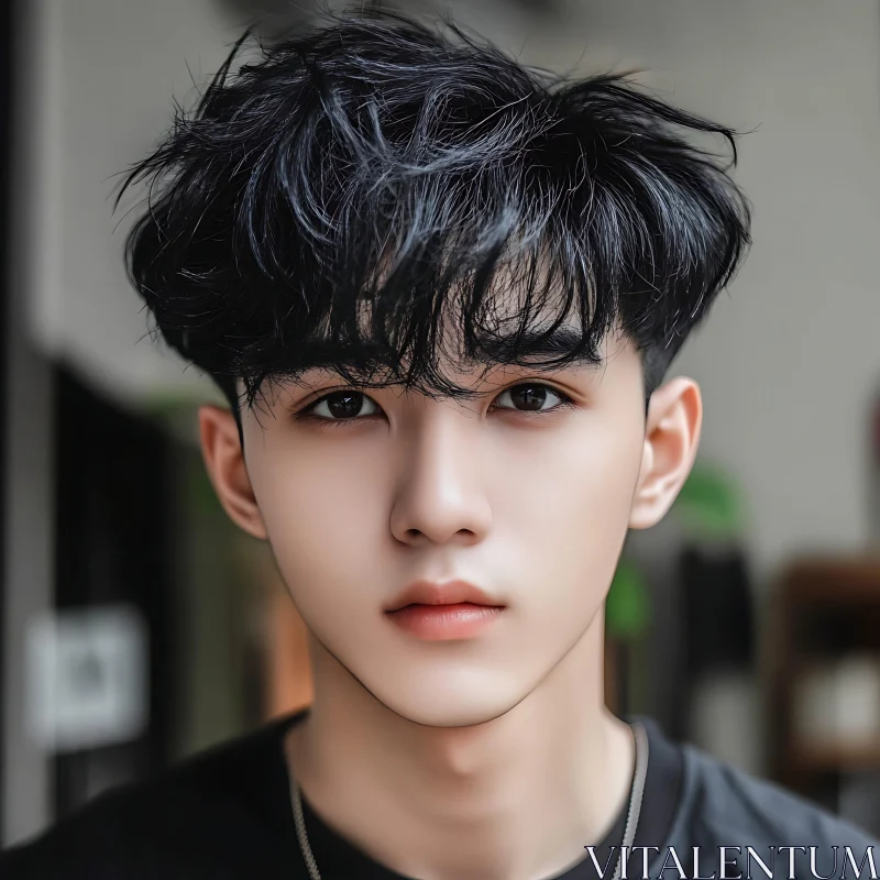 AI ART Young Man with Expressive Eyes and Tousled Hair