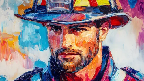 Expressionist Firefighter Oil Painting