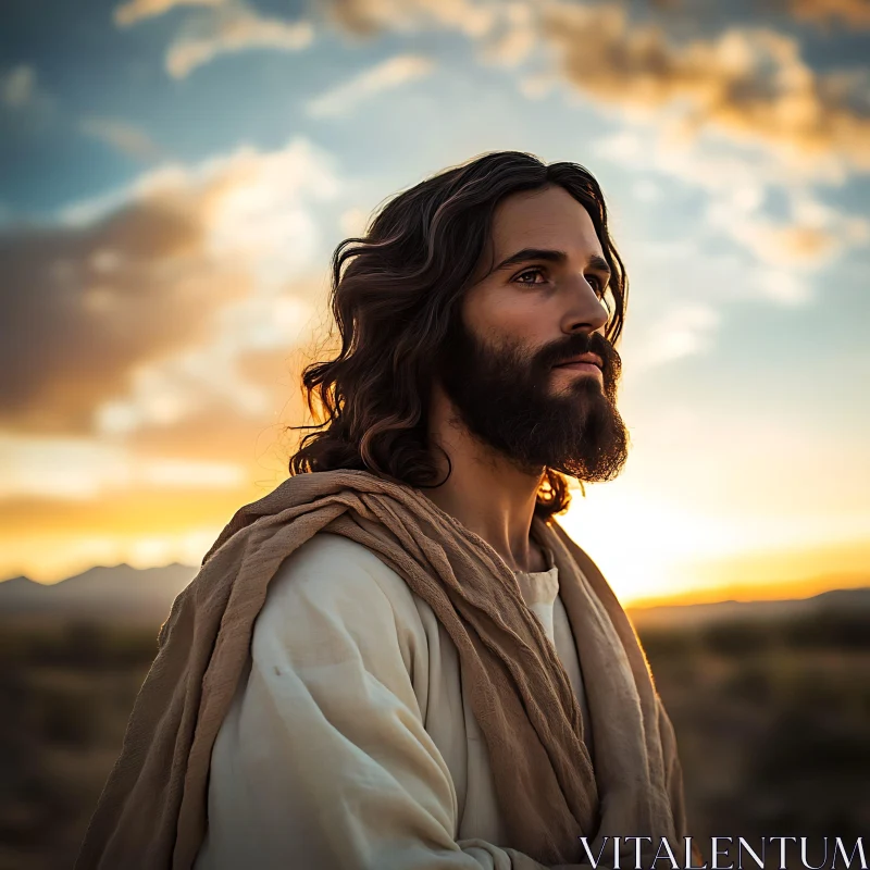 Reflective Portrait of a Man at Sundown AI Image