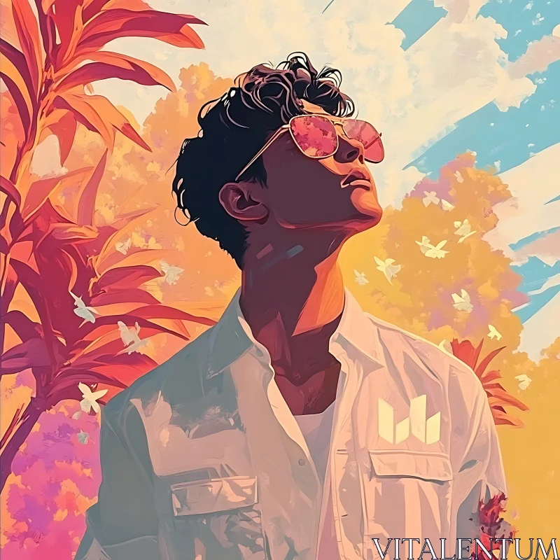 Stylized Man in Sunglasses at Sunset AI Image