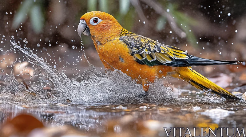 AI ART Vivid Parrot Enjoying a Water Bath