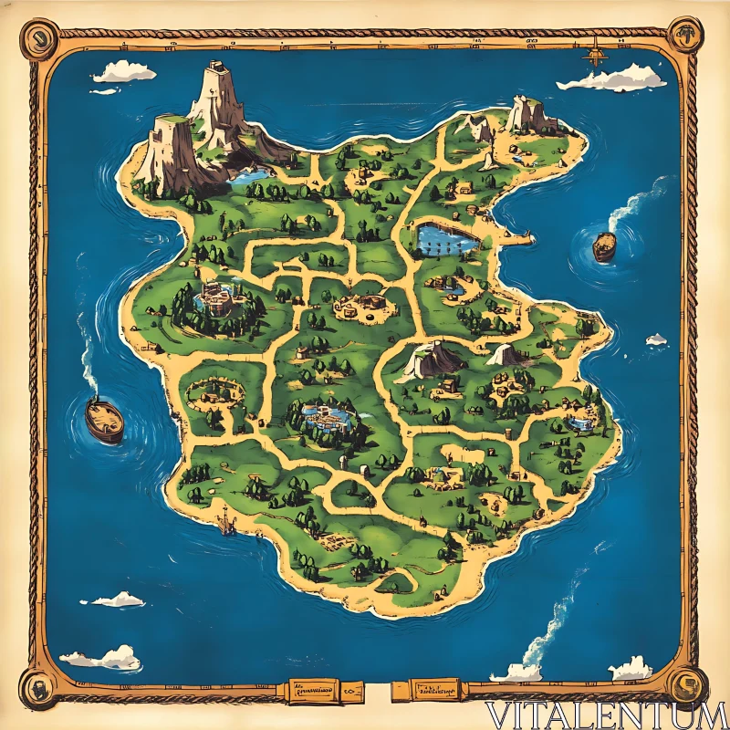 Fantasy Island Map Illustration AI Image