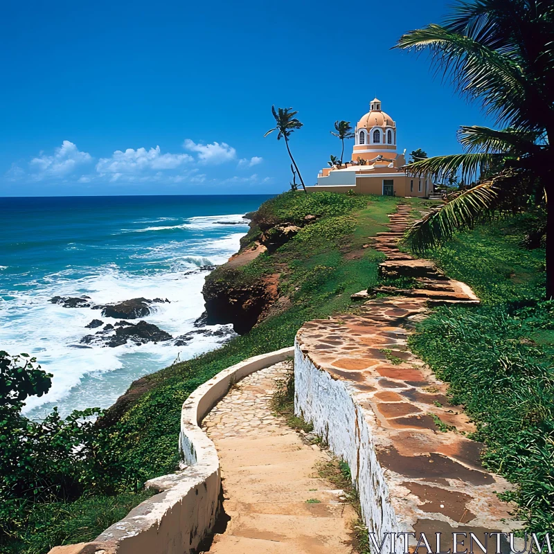 Quaint Chapel on Cliffside by the Ocean AI Image