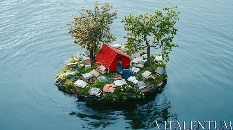 Peaceful Island Retreat with Red Tent AI Image