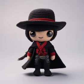 Adorable Handmade Crochet Doll in Black and Red