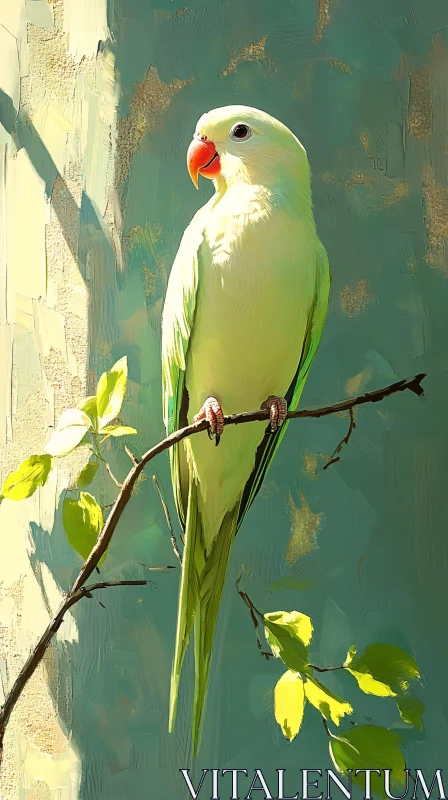 AI ART Parrot on Branch Bathed in Light