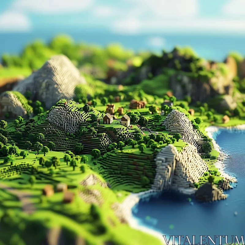 Vivid Pixel Art of Hills and Sea AI Image