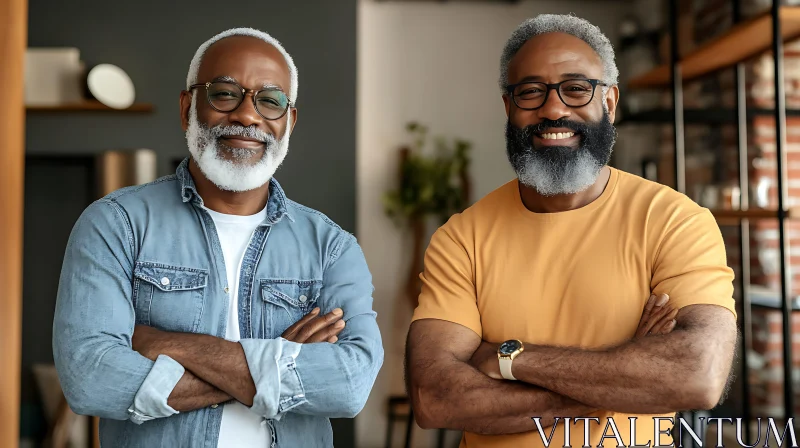 Portrait of Cheerful Older Gentlemen with Beards AI Image