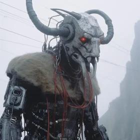 Mysterious Horned Cyborg in Mist