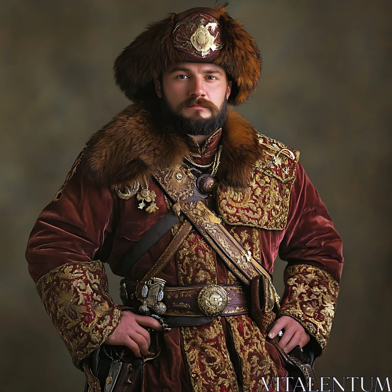 Nobleman in Elaborate Medieval Attire AI Image