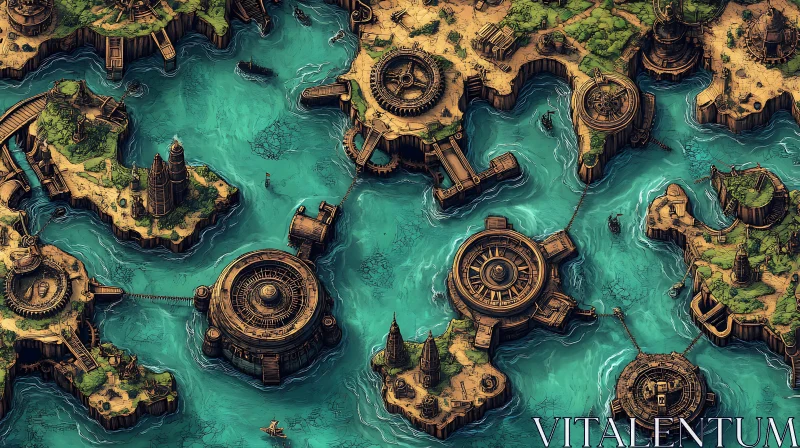 Fantasy Island Map with Detailed Structures AI Image