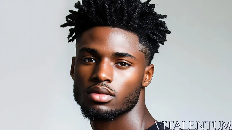 Confident Man with Defined Features and Textured Hair AI Image