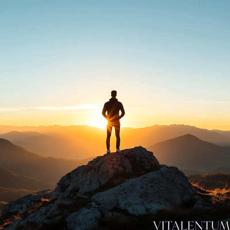 Lone Hiker Watching Sunset AI Image