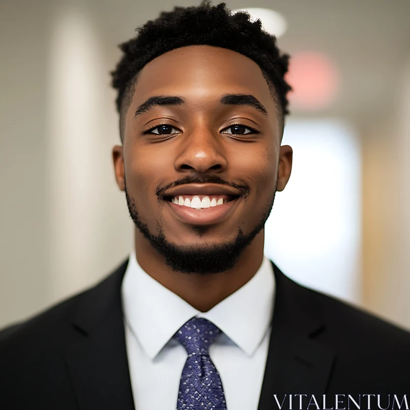 Smiling Man in Dark Suit and Tie AI Image