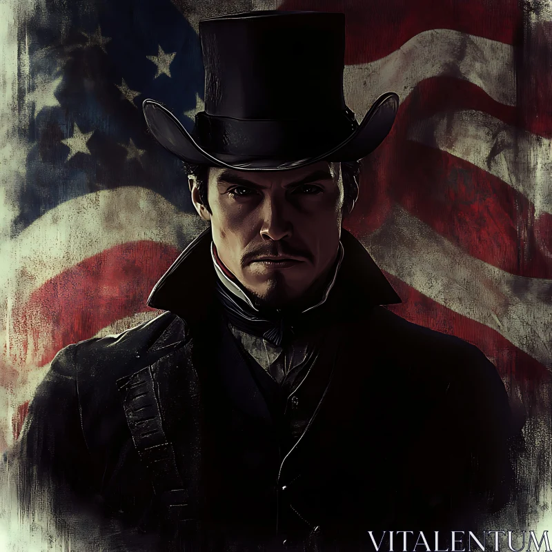 Stern Gentleman with American Flag Background AI Image