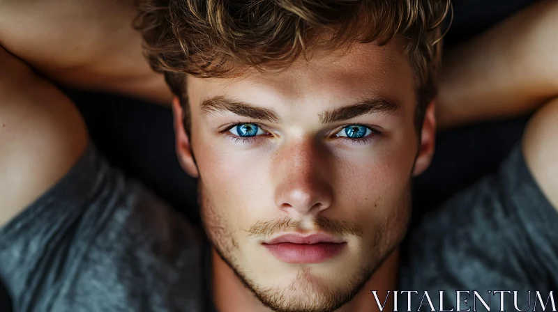 Young Man Portrait with Striking Blue Eyes AI Image