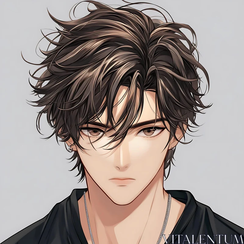 Stylish Anime Male with Black Hair AI Image