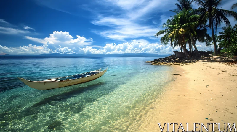 Serene Island Beach with Clear Waters and Palm Trees AI Image