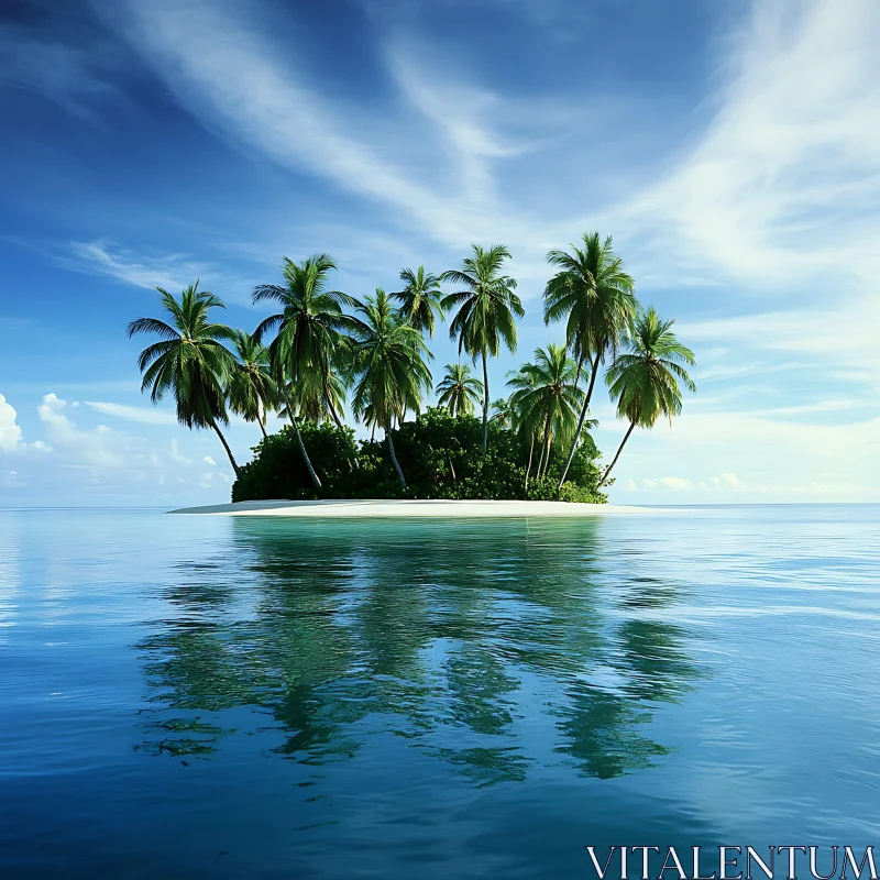 Peaceful Tropical Island with Lush Palm Trees AI Image