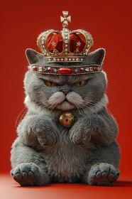 Royal Feline Portrait with Jewel-Encrusted Crown