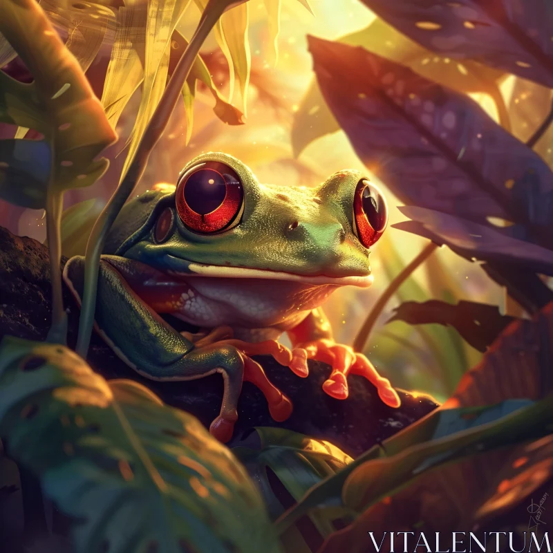 AI ART Frog Resting Amidst Leaves