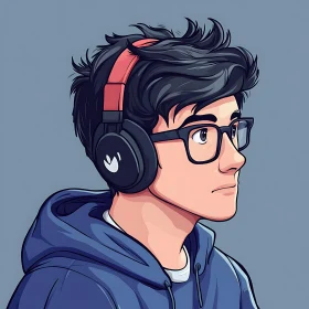 Anime Profile with Headphones and Glasses