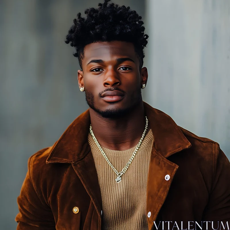 Portrait of Man in Suede Jacket with Stylish Accessories AI Image