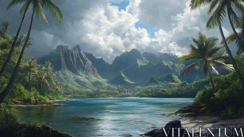 Idyllic Tropical Island Landscape AI Image