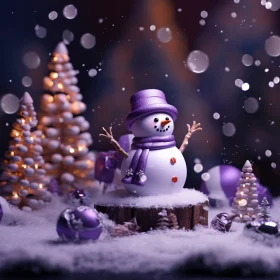 Winter Holiday Scene with Snowman