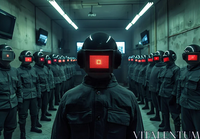 AI ART Industrial Control Room with Helmeted Figures