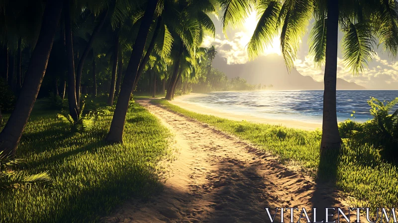 Tropical Island Path Leading to Ocean AI Image