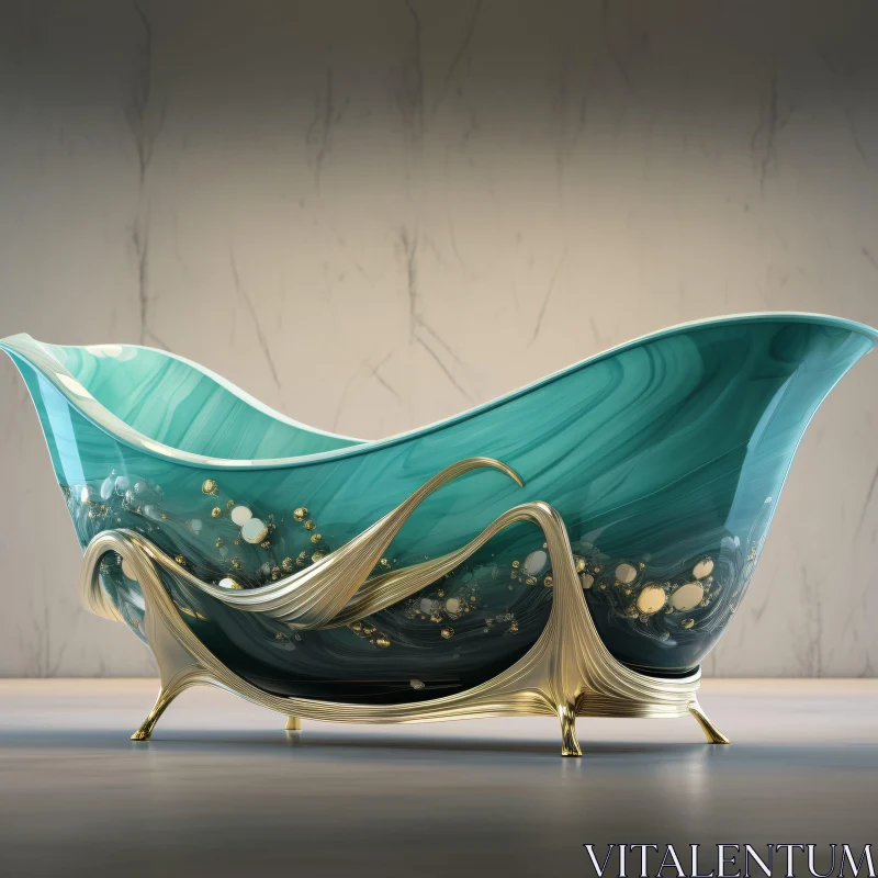 Artistic Luxury Bathtub with Gold Accents AI Image