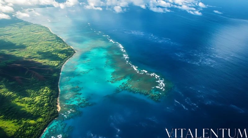 Island Aerial View with Ocean and Lush Greenery AI Image