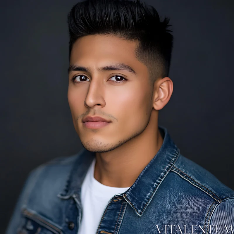 Close-Up of Charismatic Man in Denim AI Image