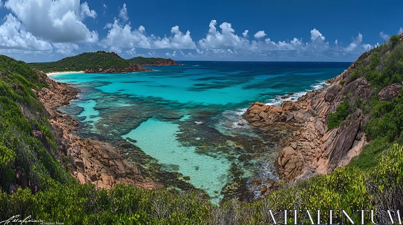 AI ART Turquoise Waters and Rocky Shores of an Idyllic Island