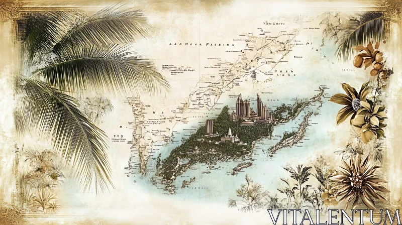 AI ART Artistic Historical Map of a Tropical Island