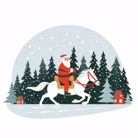 Festive Santa on Horse in Snowy Forest