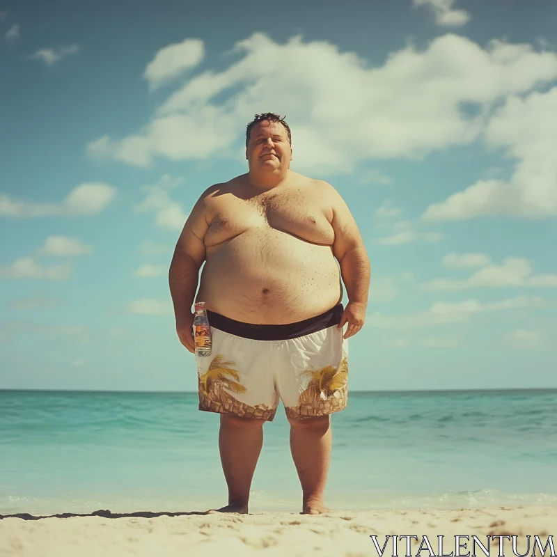 Man on a Beach with Ocean and Blue Sky AI Image