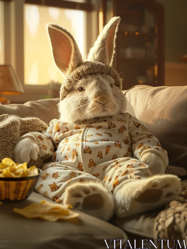 Adorable Bunny Relaxing at Home AI Image