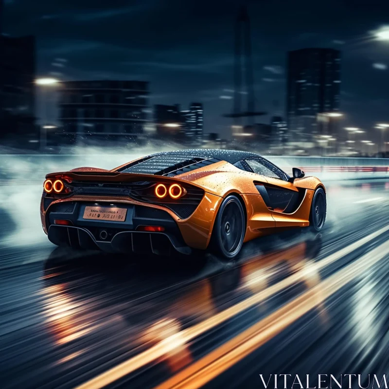 AI ART Sports Car in Night Urban Rain