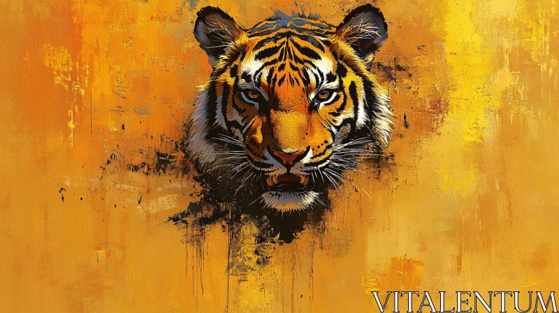 Majestic Tiger Painting on Golden Background AI Image